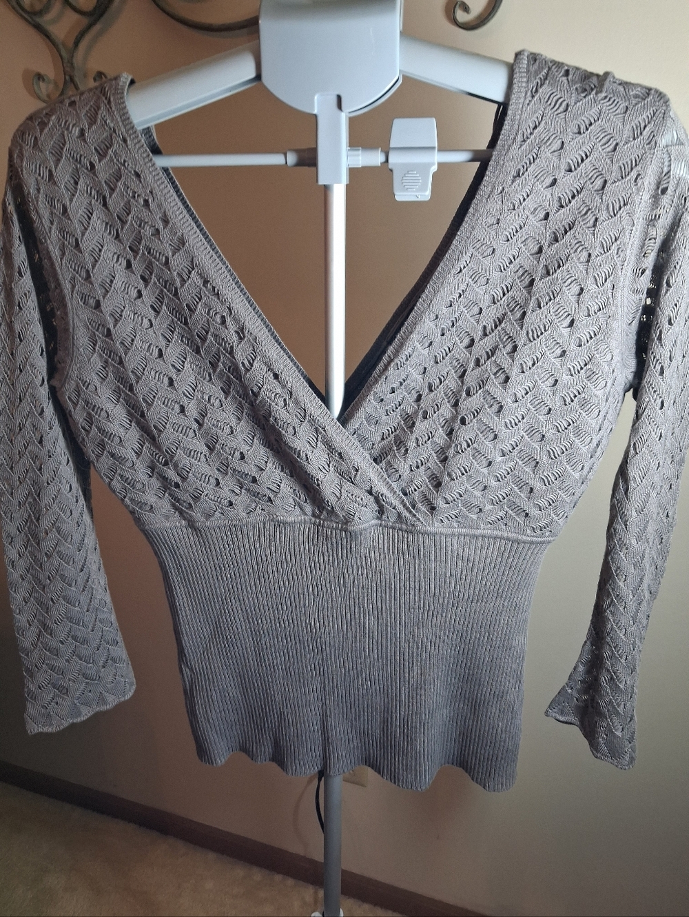 Dark Gray Deep V Plunge Sweater Top
